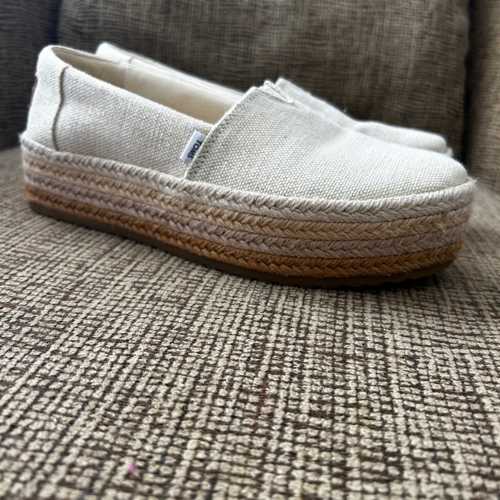 Toms Cream and Brown Espadrille Shoes